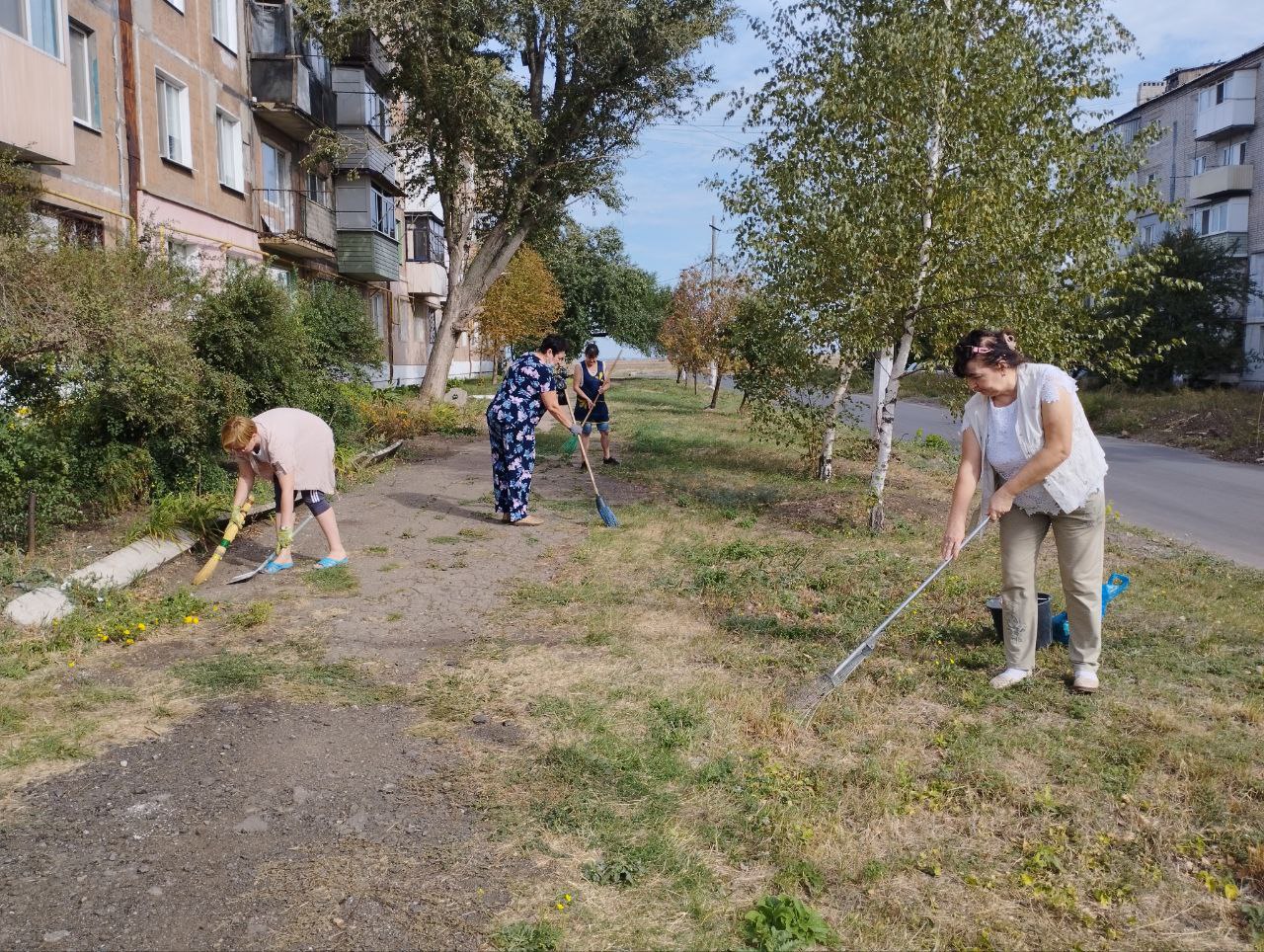 Трудовые коллективы Ждановки вышли на уборку города.